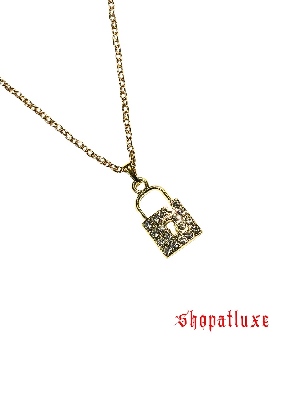 Locked In Gold Padlock Pendant Necklace with Crystal Accent Charms